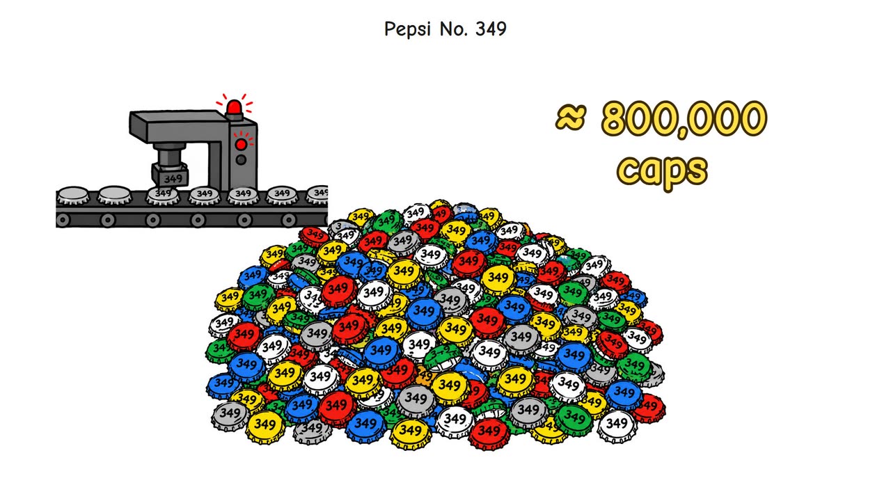 Stick figure narrator beside a pile of bottle caps numbered 349